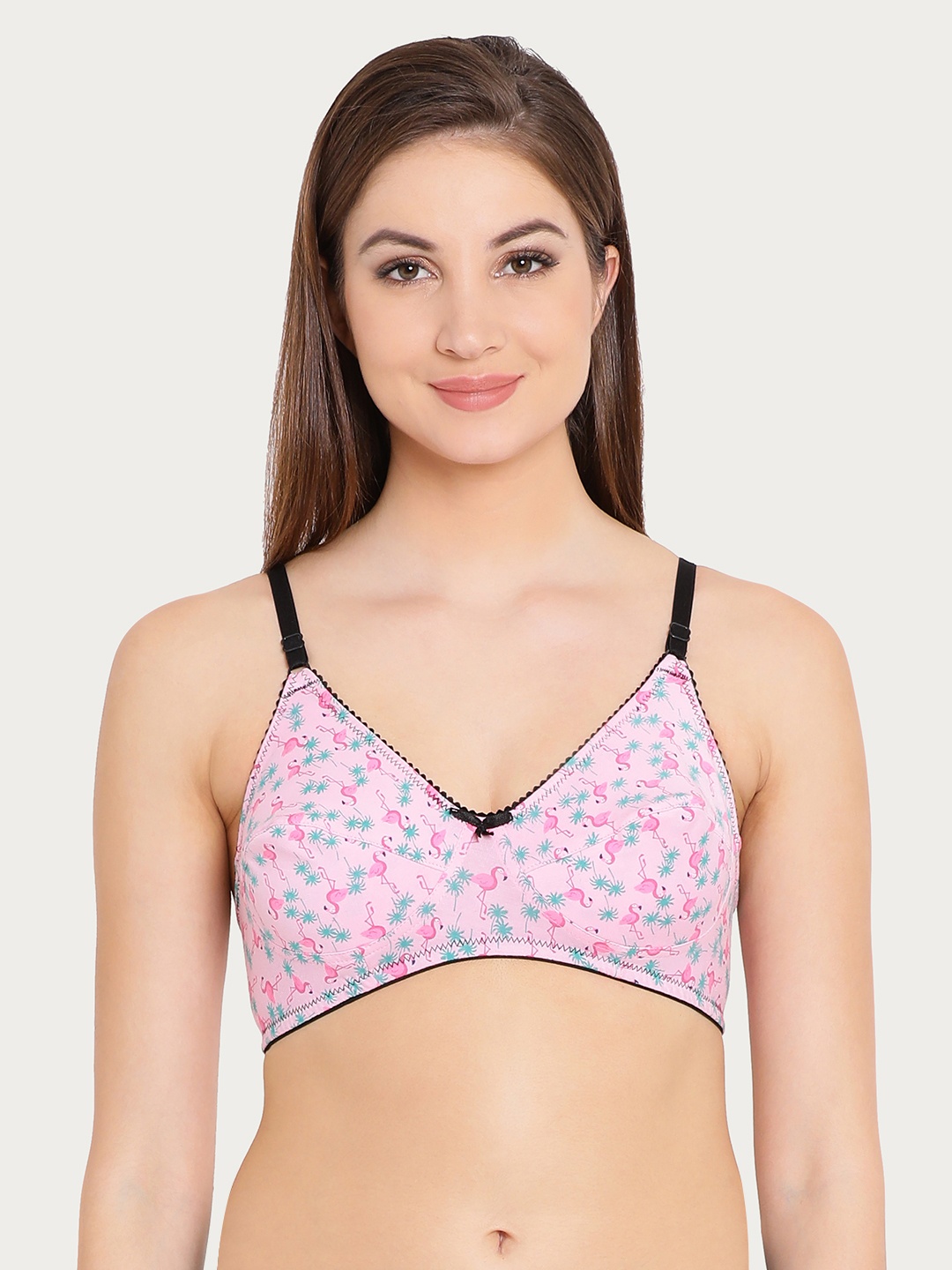 

Clovia Cotton Non-Padded Non-Wired Flamingo Print Bra, Pink