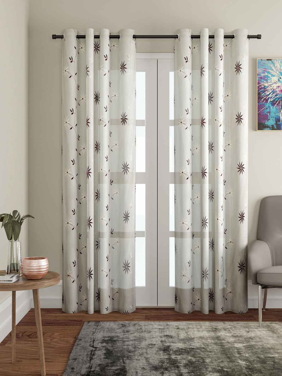 

Cortina White Set of 2 Embroidered Sheer Window Curtains