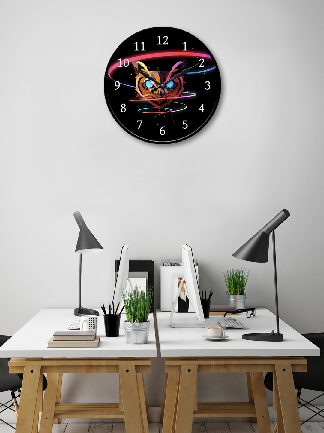 

999Store Black Round Printed Analogue Wall Clock