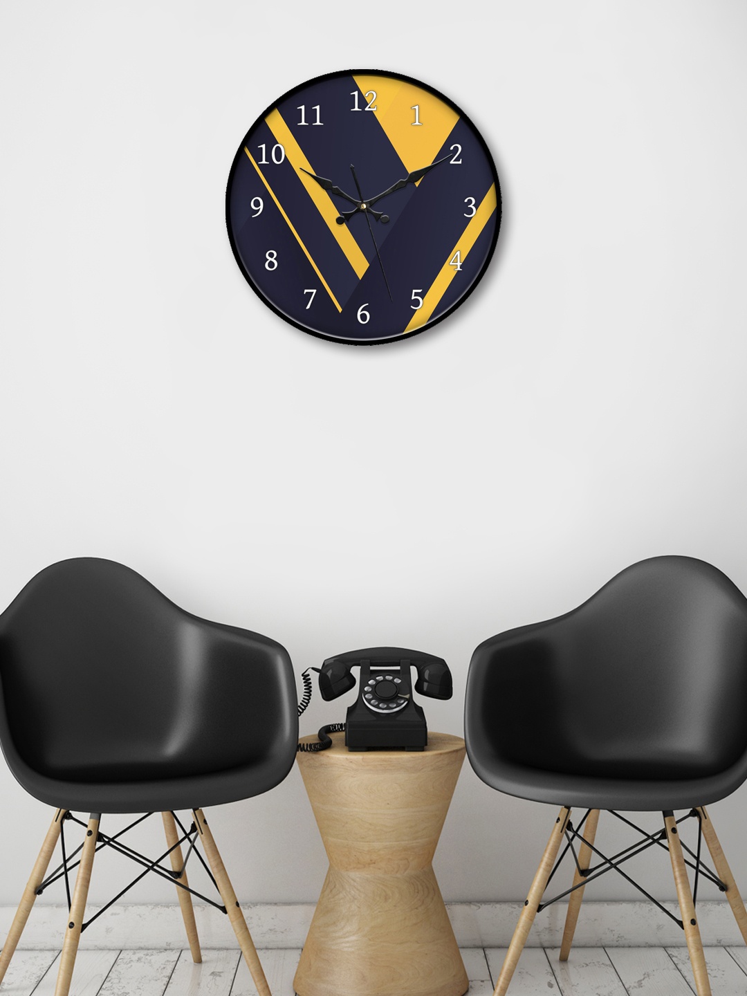 

999Store Navy Blue & Yellow Round Printed 30.48 cm Analogue Wall Clock
