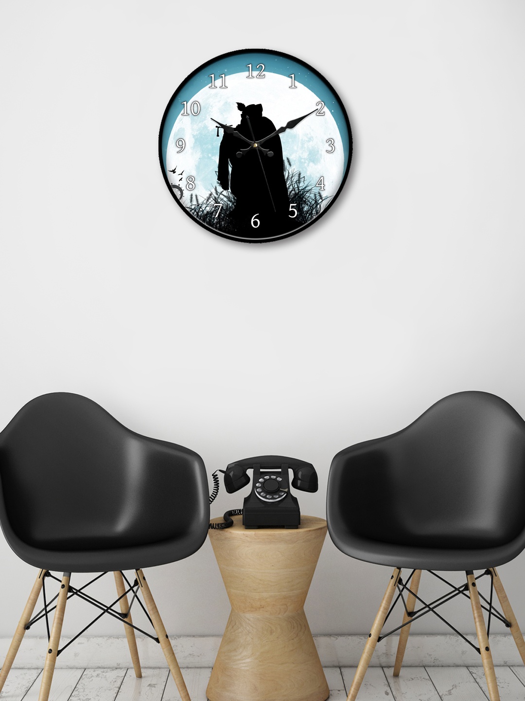 

999Store Blue & Black Round Printed 30.48 cm Analogue Wall Clock