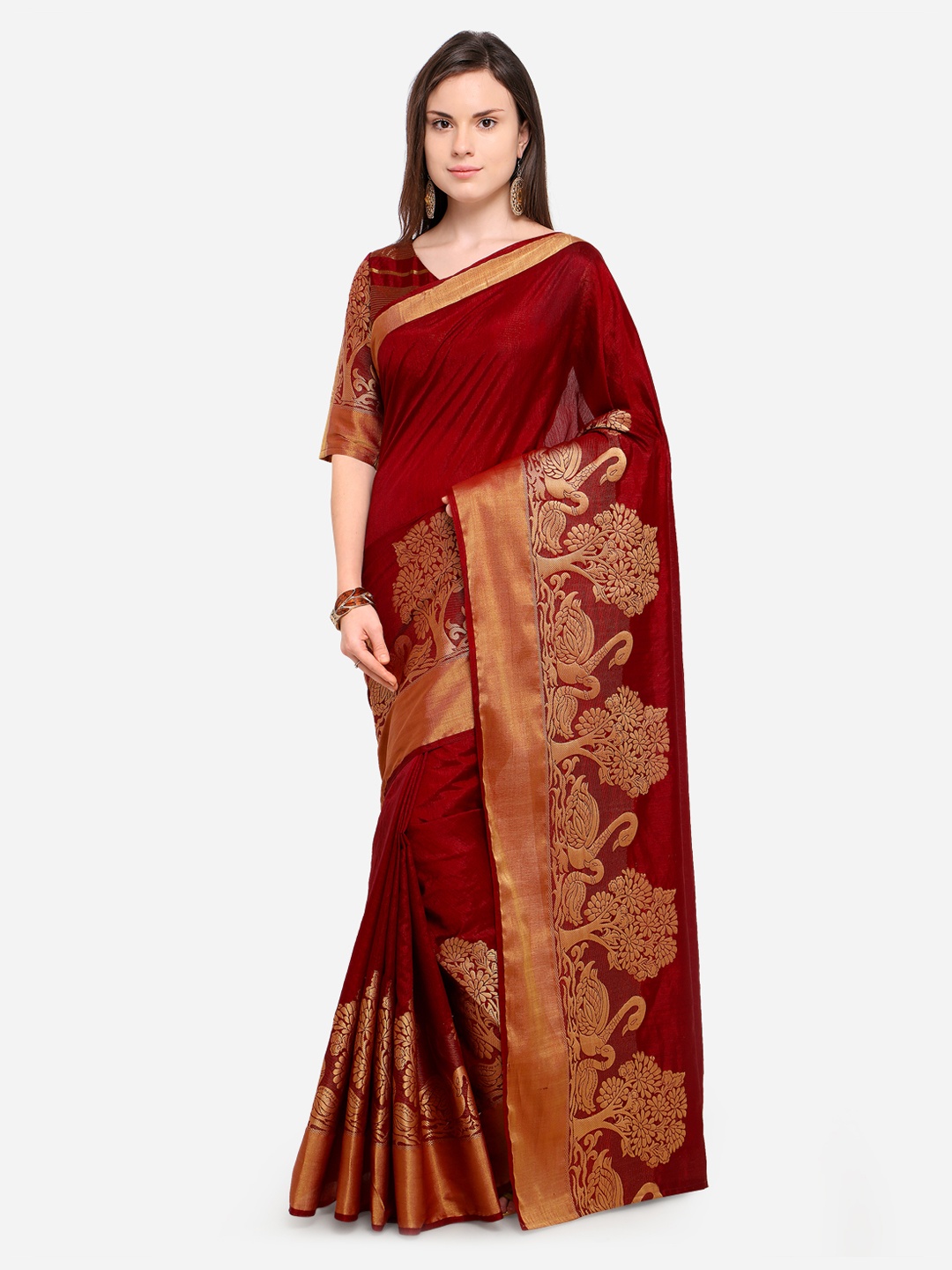 

Shaily Maroon Woven Design Silk Blend Saree