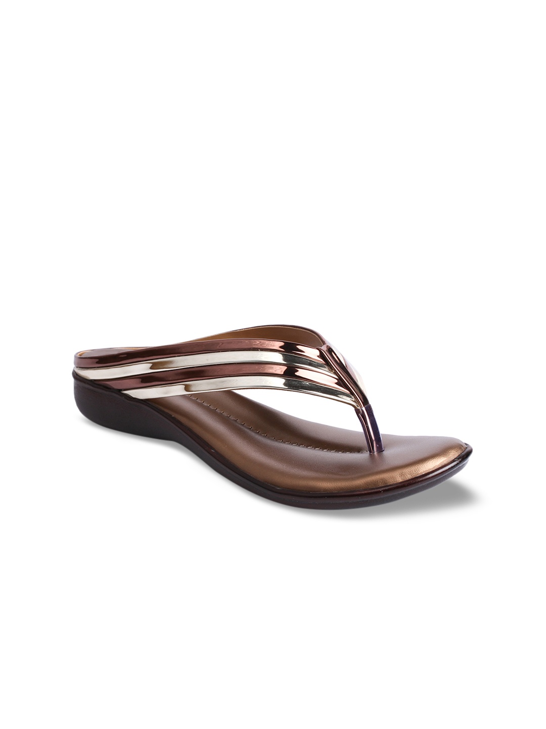 

Shoetopia Women Copper-Toned & Silver-Toned Striped Open Toe Flats