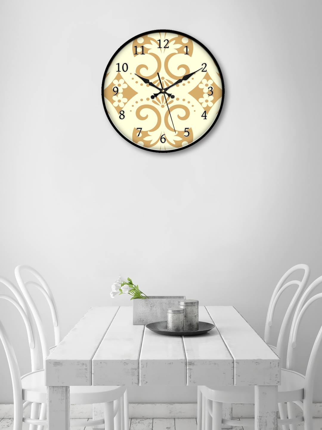 

999Store Beige Round Printed Analogue Wall Clock