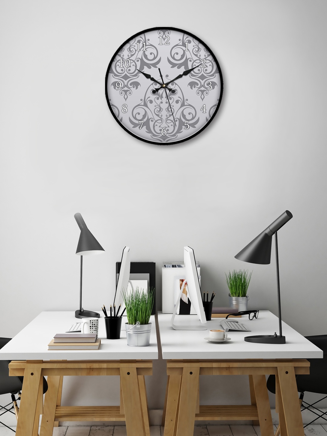 

999Store Grey Round Printed Analogue Wall Clock