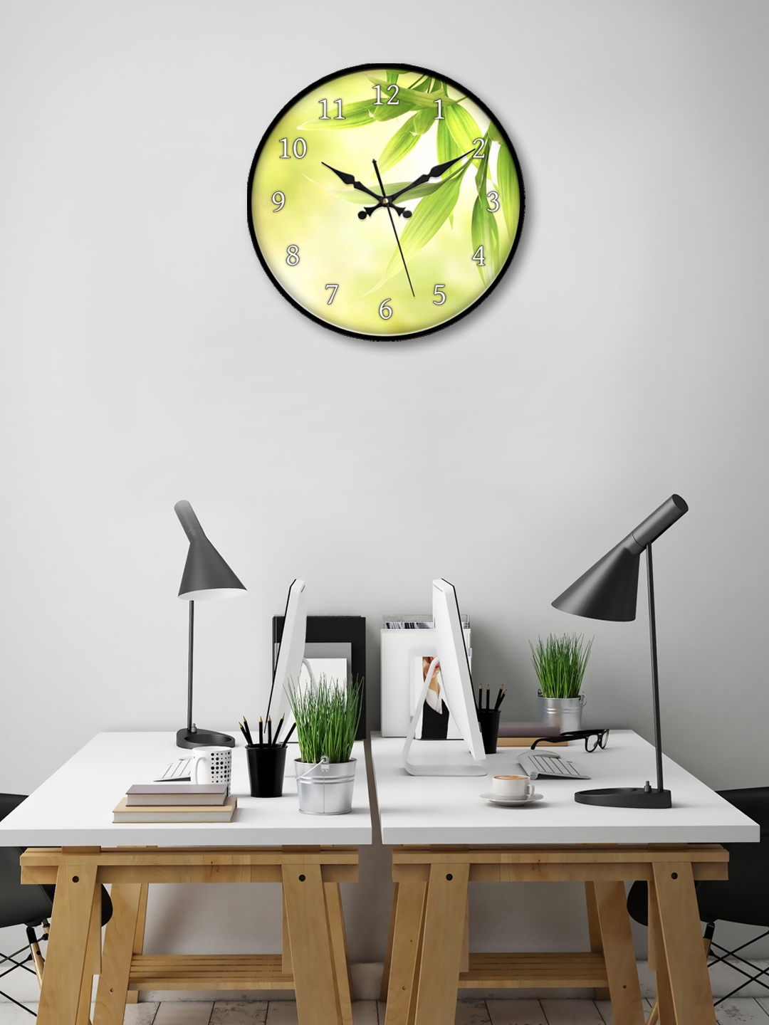 

999Store Green & Yellow Round Printed 30.48 cm Analogue Wall Clock