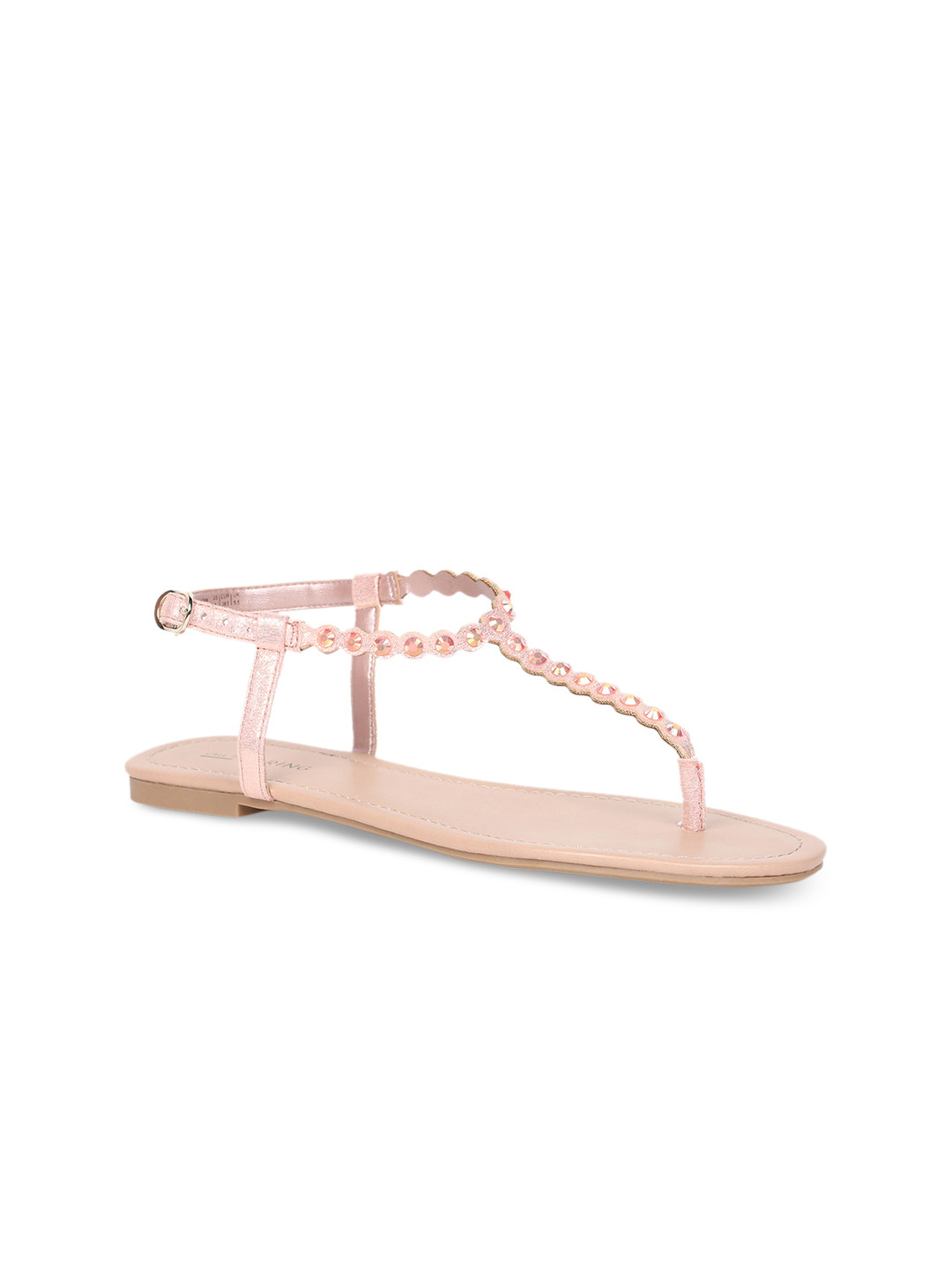 

Call It Spring Women Pink Embellished T-Strap Flats