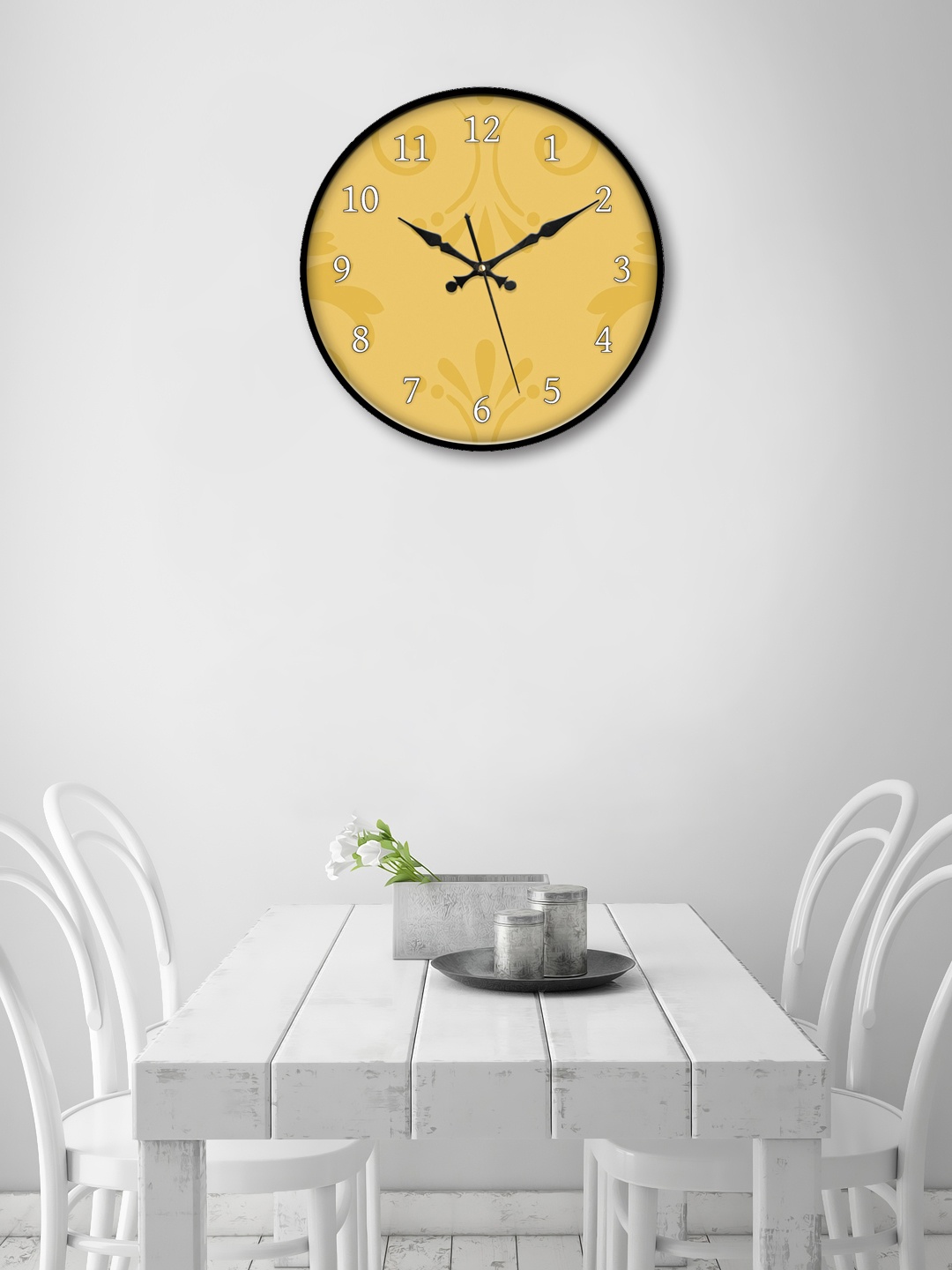

999Store Beige Round Printed Analogue Wall Clock