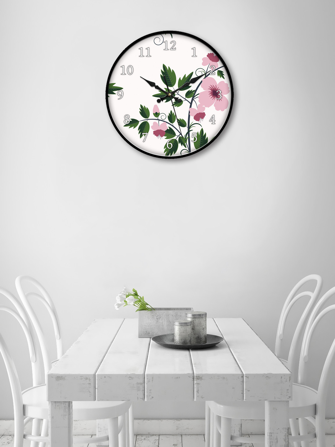 

999Store White & Pink Round Printed Analogue Wall Clock