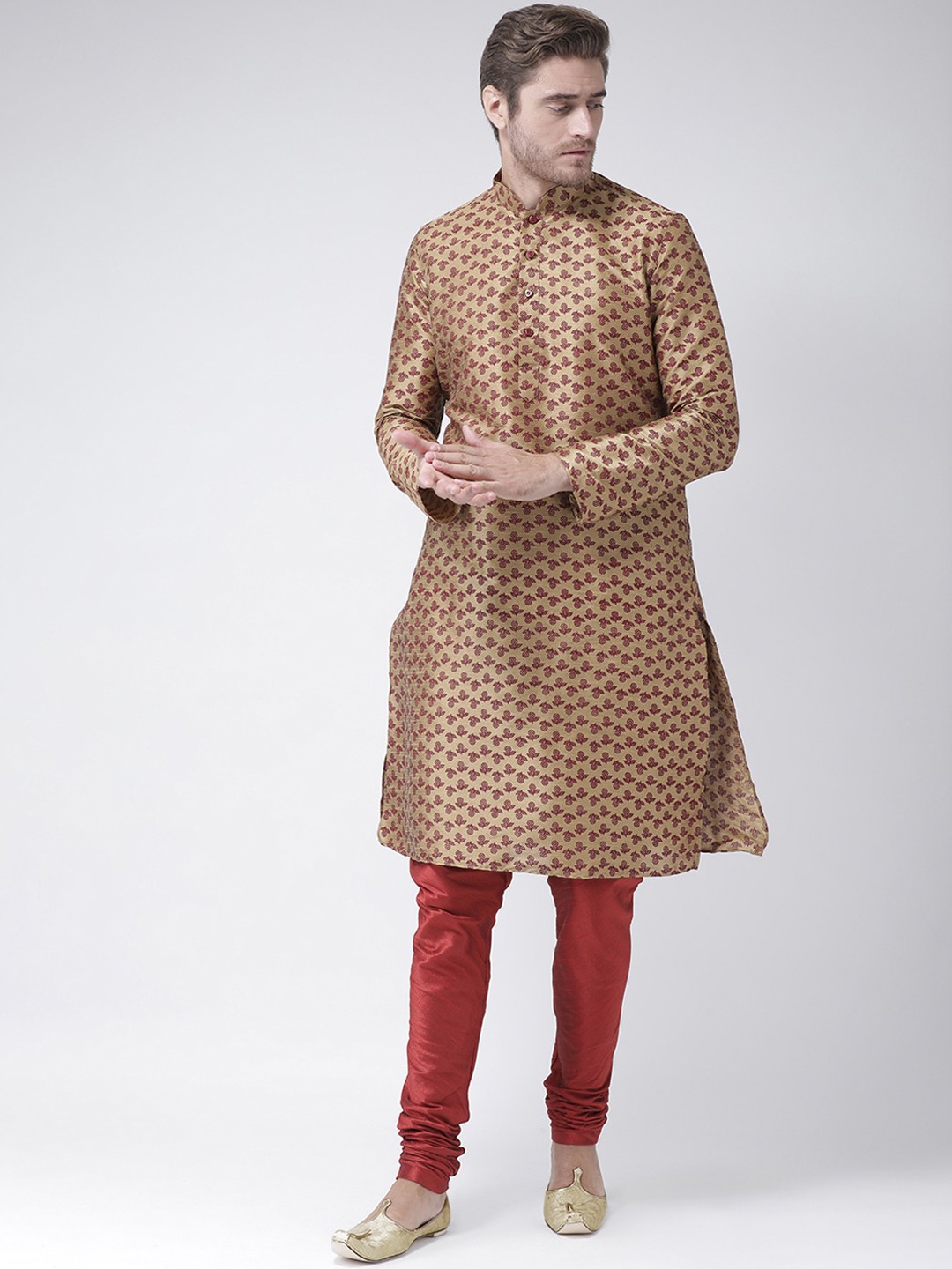 

DEYANN Men Brown & Red Printed Straight Kurta
