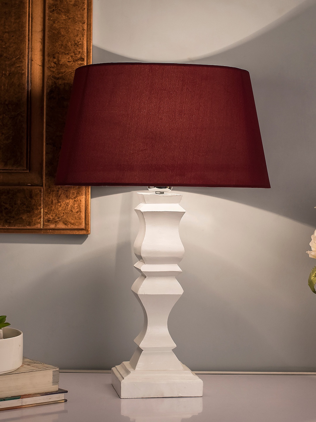 

Homesake Red Solid Classic Cube Cut Handcrafted Table Lamp with Shade