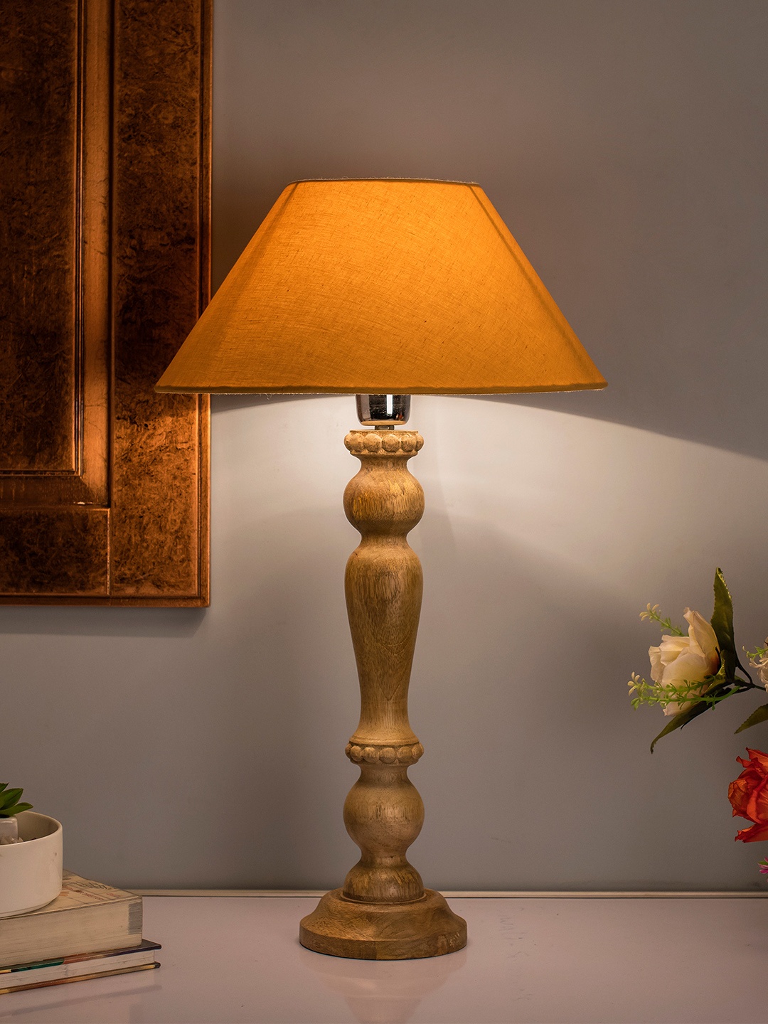 

Homesake Beige Solid Handcrafted Bedside Standard Table Lamp with Shade