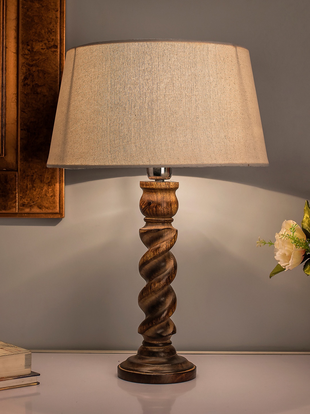 

Homesake Beige Solid Handcrafted Bedside Standard Table Lamp with Shade