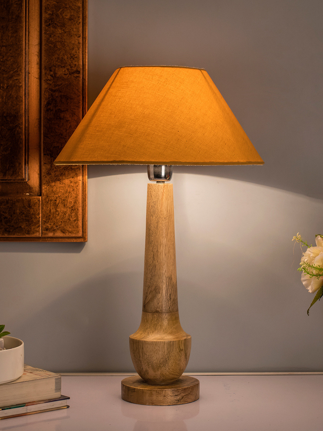 

Homesake Beige Solid Handcrafted Bedside Standard Table Lamp