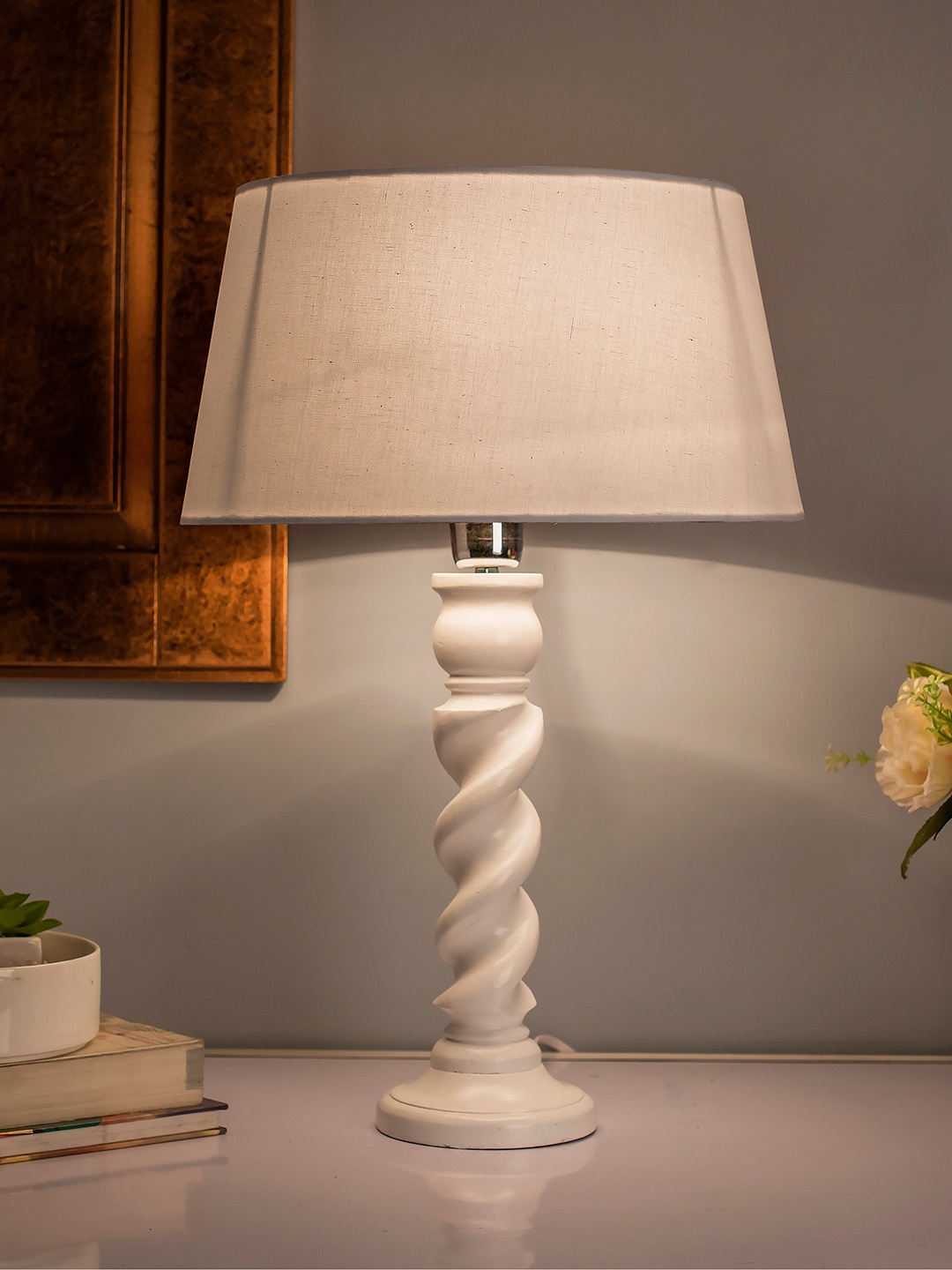 

Homesake White Solid Handcrafted Bedside Standard Table Lamp with Shade