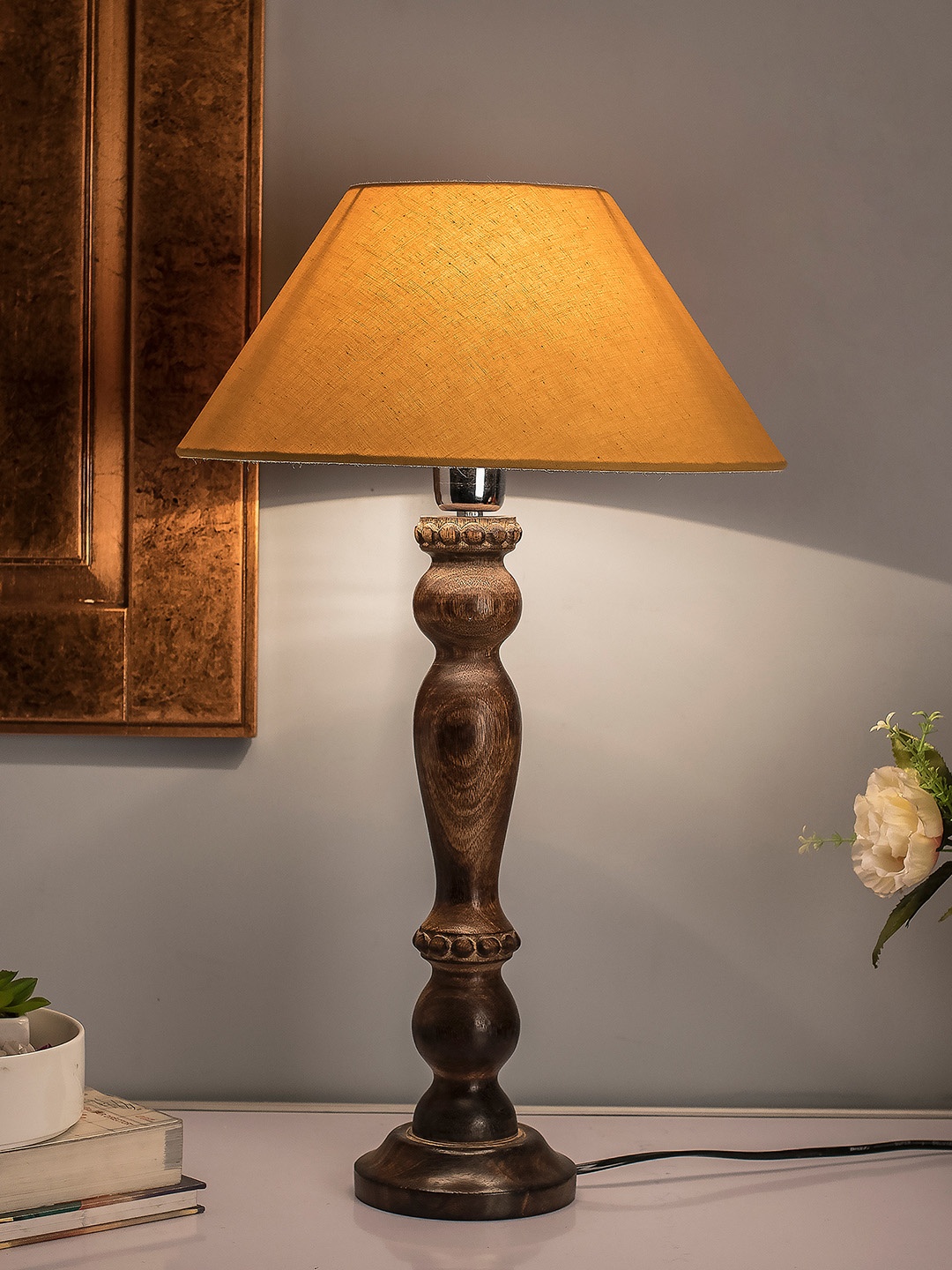 Homesake Black & Gold-Toned Solid Bedside Standard Lamp with Shade