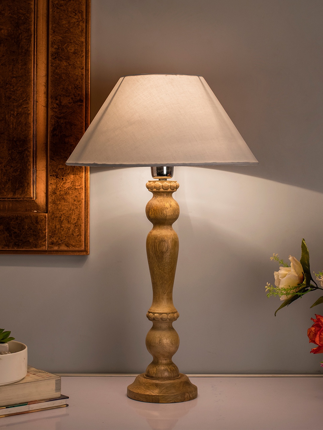 

Homesake Beige Solid Eureka Polka Handcrafted Table Lamp with Shade