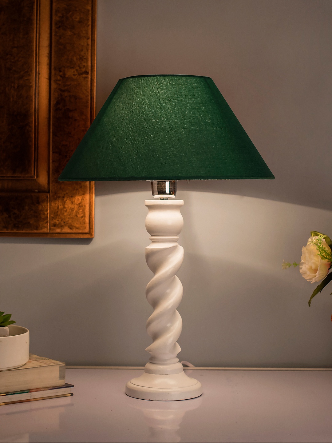 

Homesake Green Solid Classic Twister Handcrafted Table Lamp with Shade