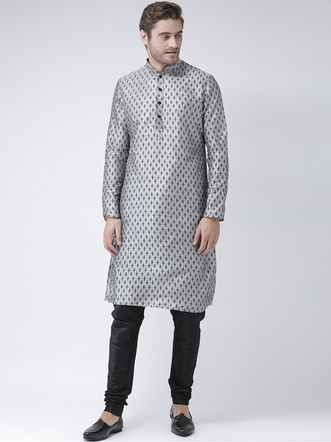 

DEYANN Men Silver-Toned Printed Straight Kurta