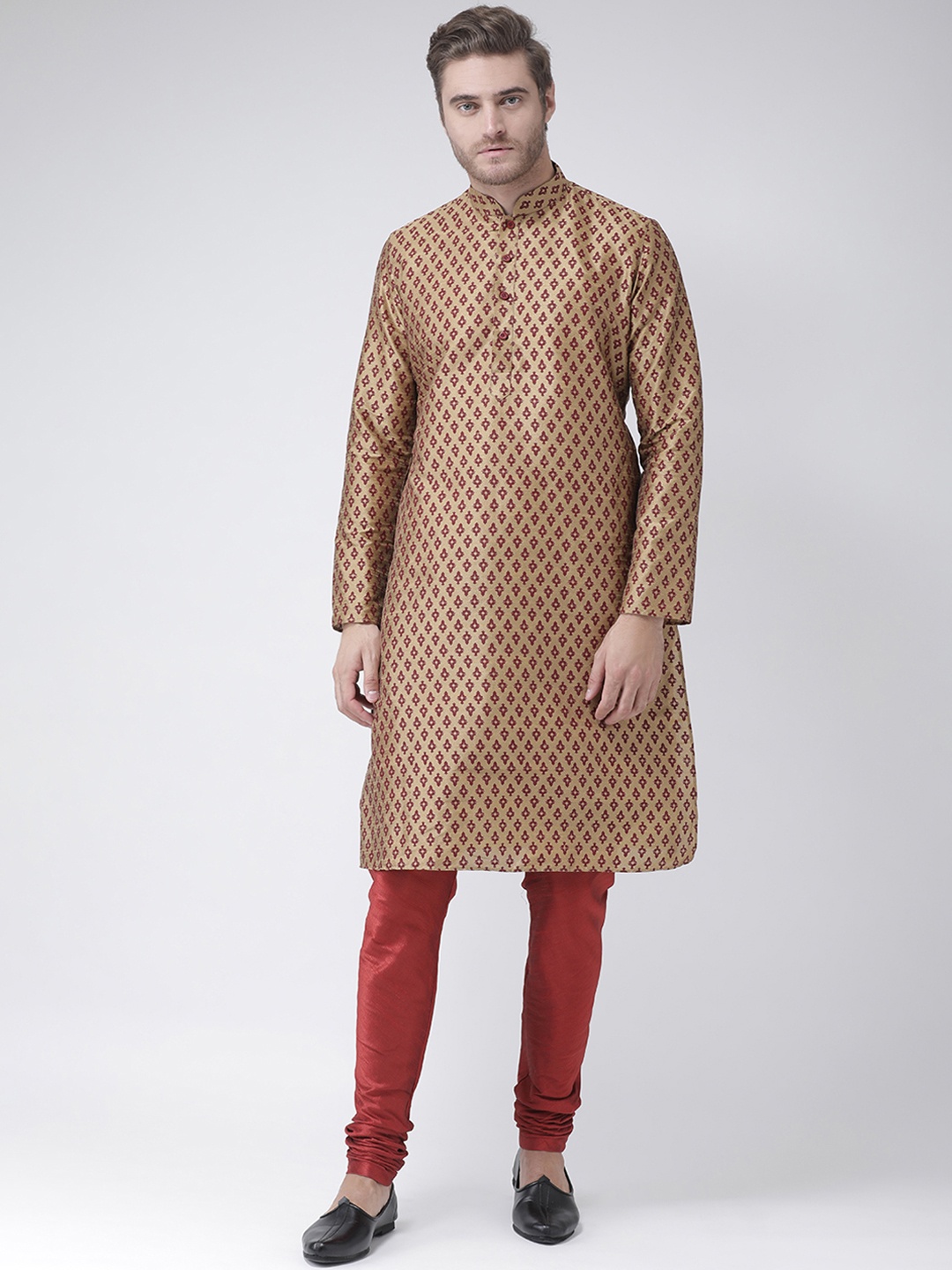 

DEYANN Men Brown & Beige Printed Straight Kurta