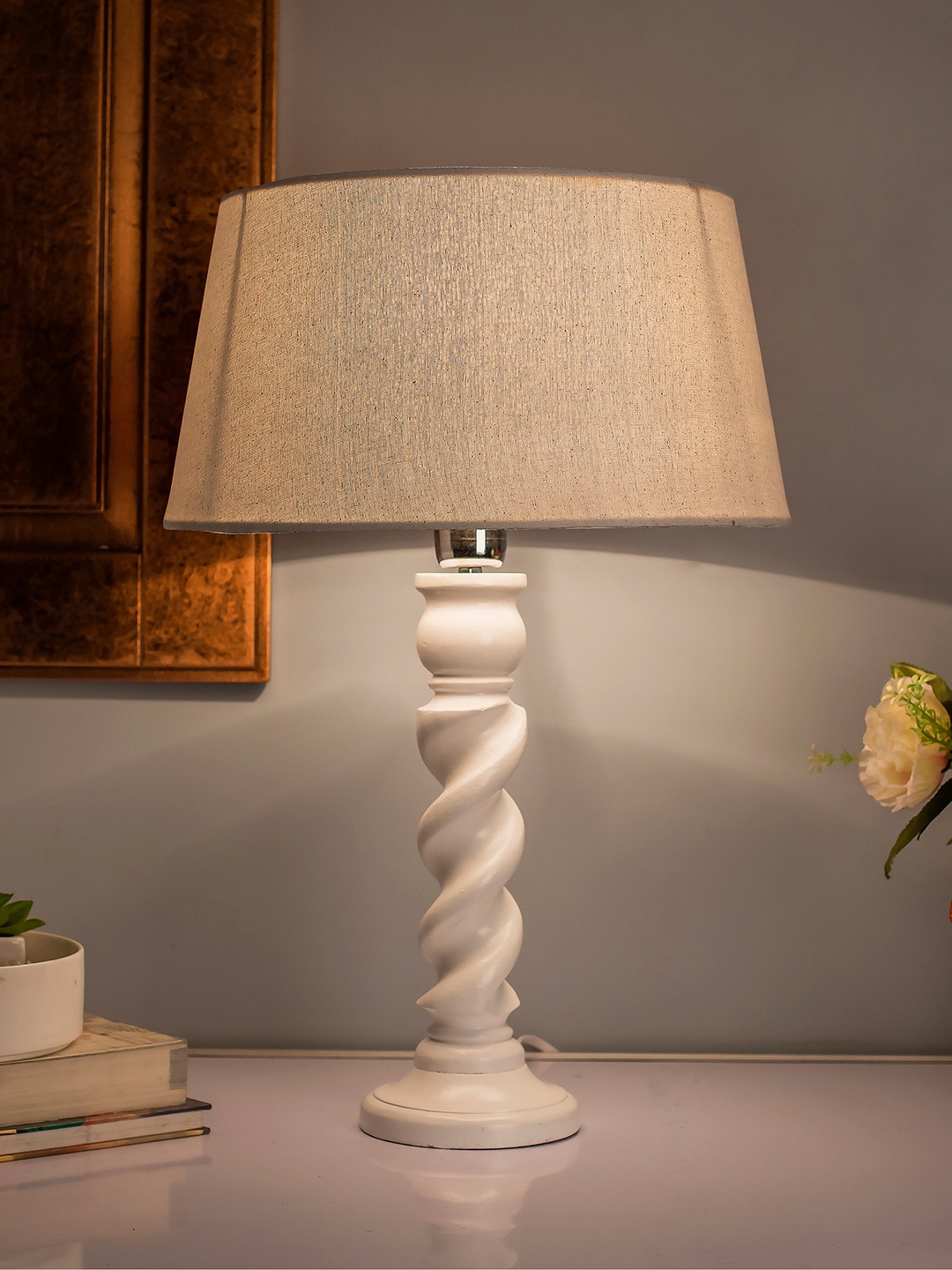 

Homesake White Solid Handcrafted Bedside Standard Table Lamp with Shade