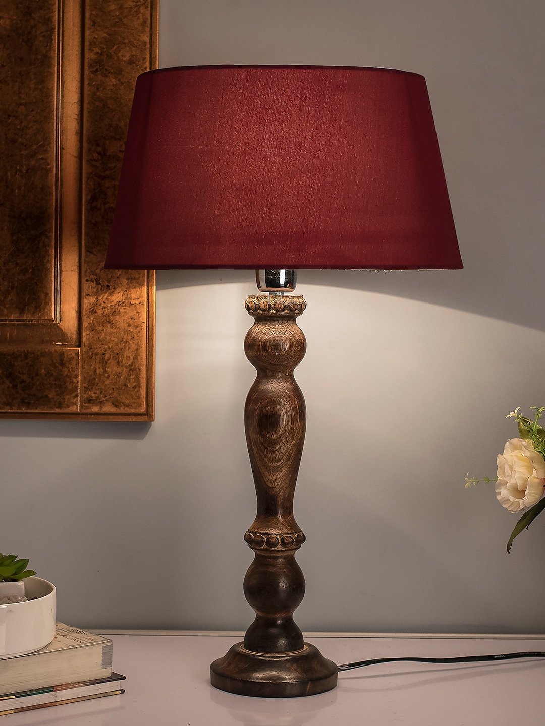 

Homesake Black & Maroon Solid Eureka Polka Handcrafted Table Lamp with Shade