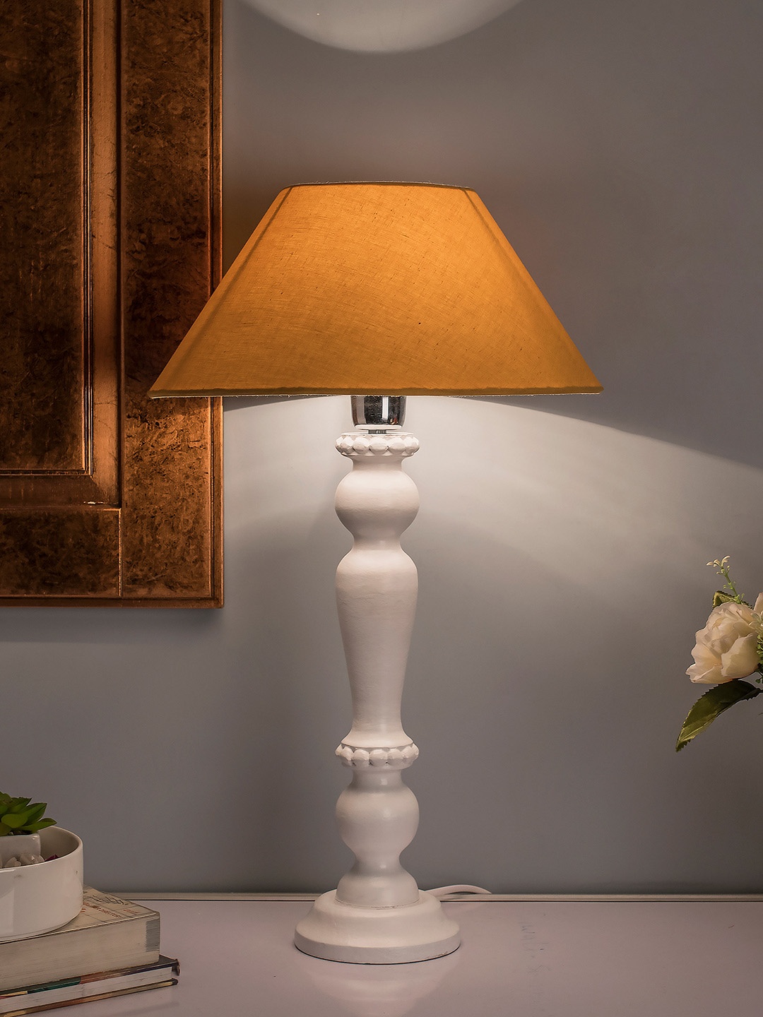 Homesake White Solid Handcrafted Bedside Standard Table Lamp with Shade