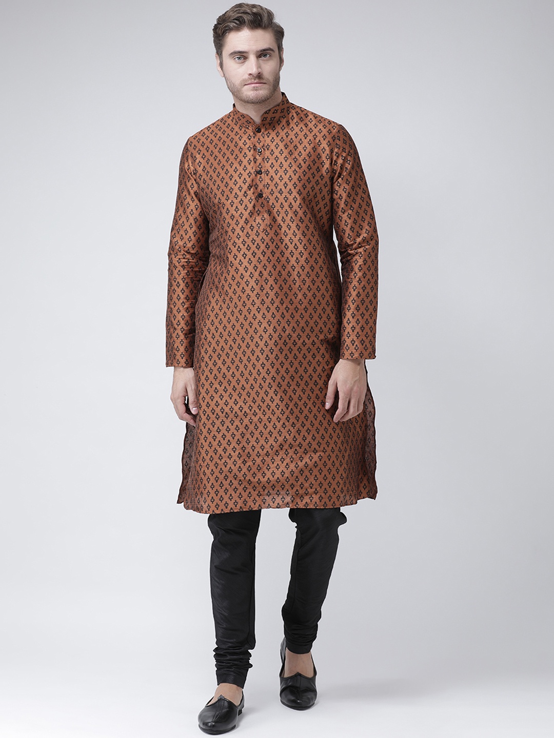 

DEYANN Men Copper-Toned & Black Printed Straight Kurta
