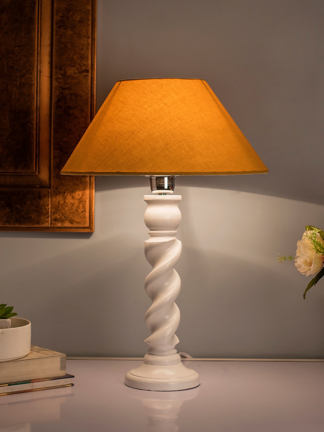 

Homesake Beige Solid Handcrafted Bedside Standard Lamp with Shade