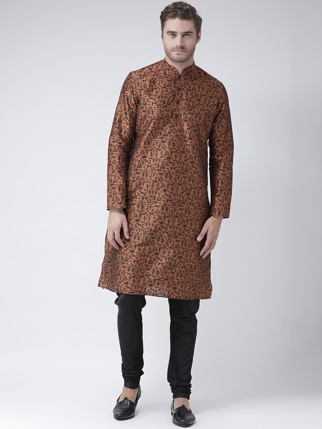 

DEYANN Men Rust & Black Printed Straight Kurta