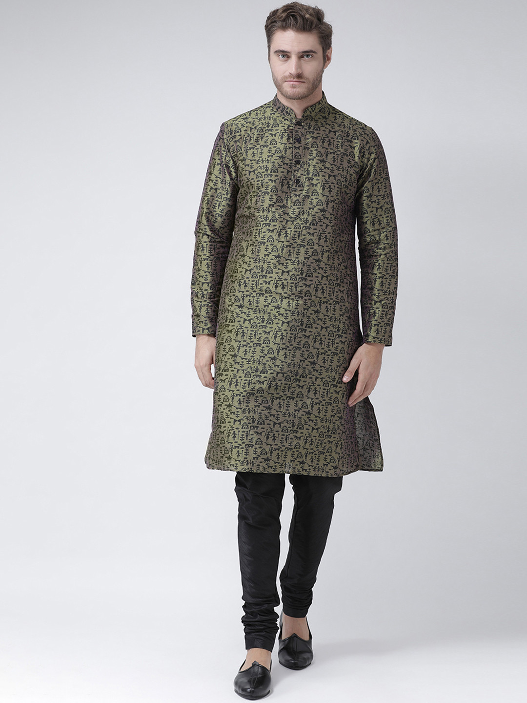 

DEYANN Men Green & Black Printed Straight Kurta