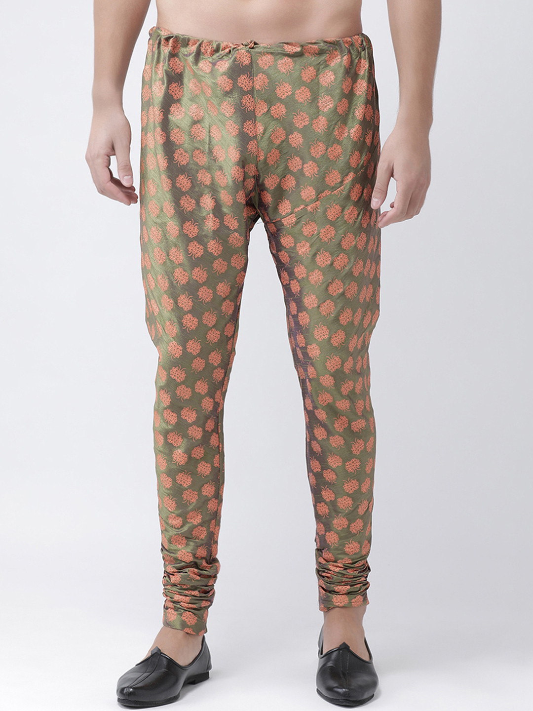 

DEYANN Men Green Printed Silk Churidar