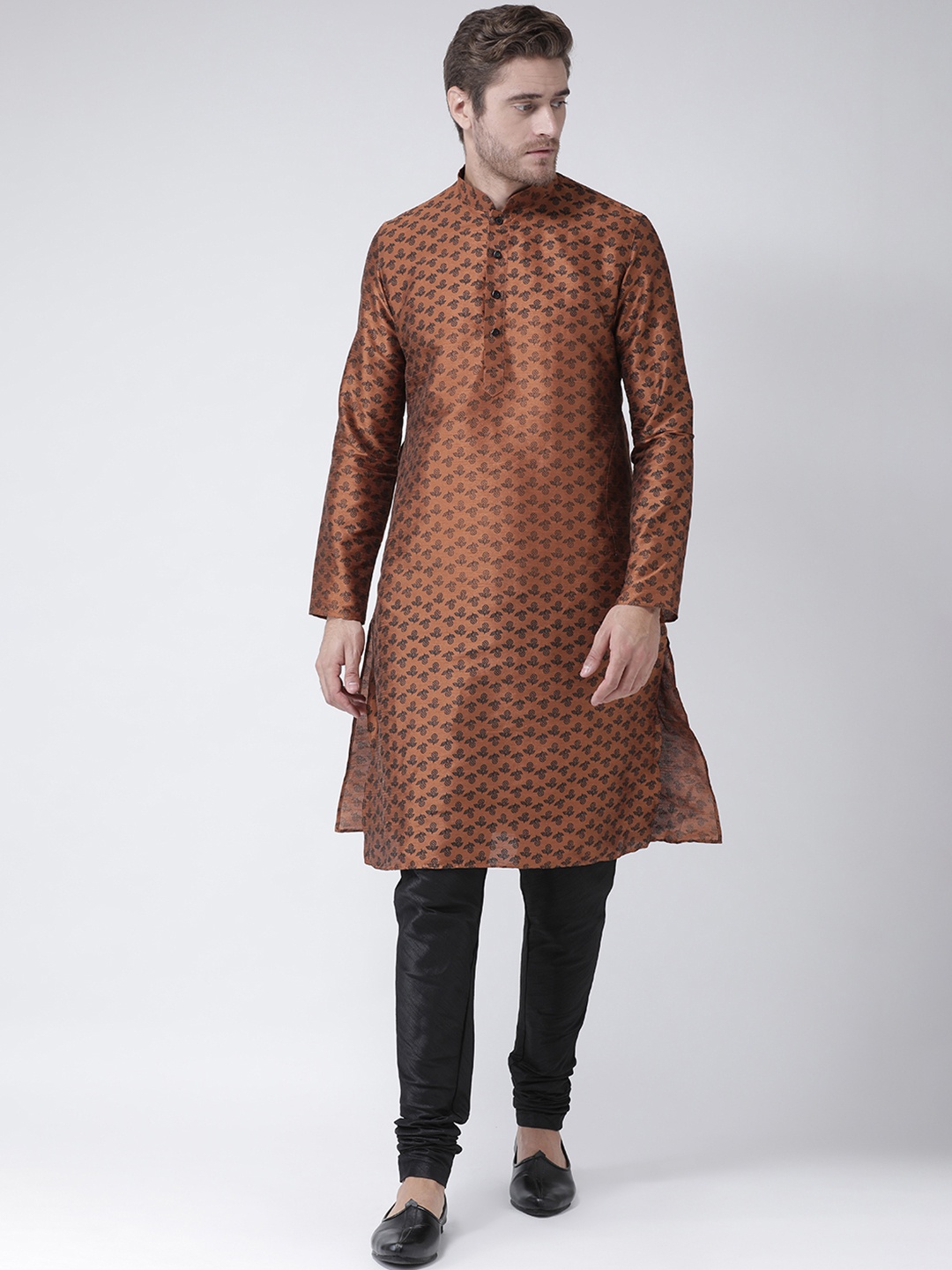 

DEYANN Men Rust Brown & Black Printed Straight Kurta