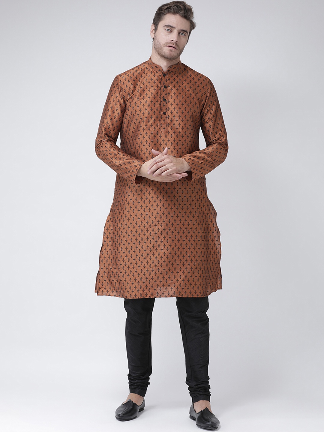 

DEYANN Men Rust Brown & Black Printed Straight Kurta