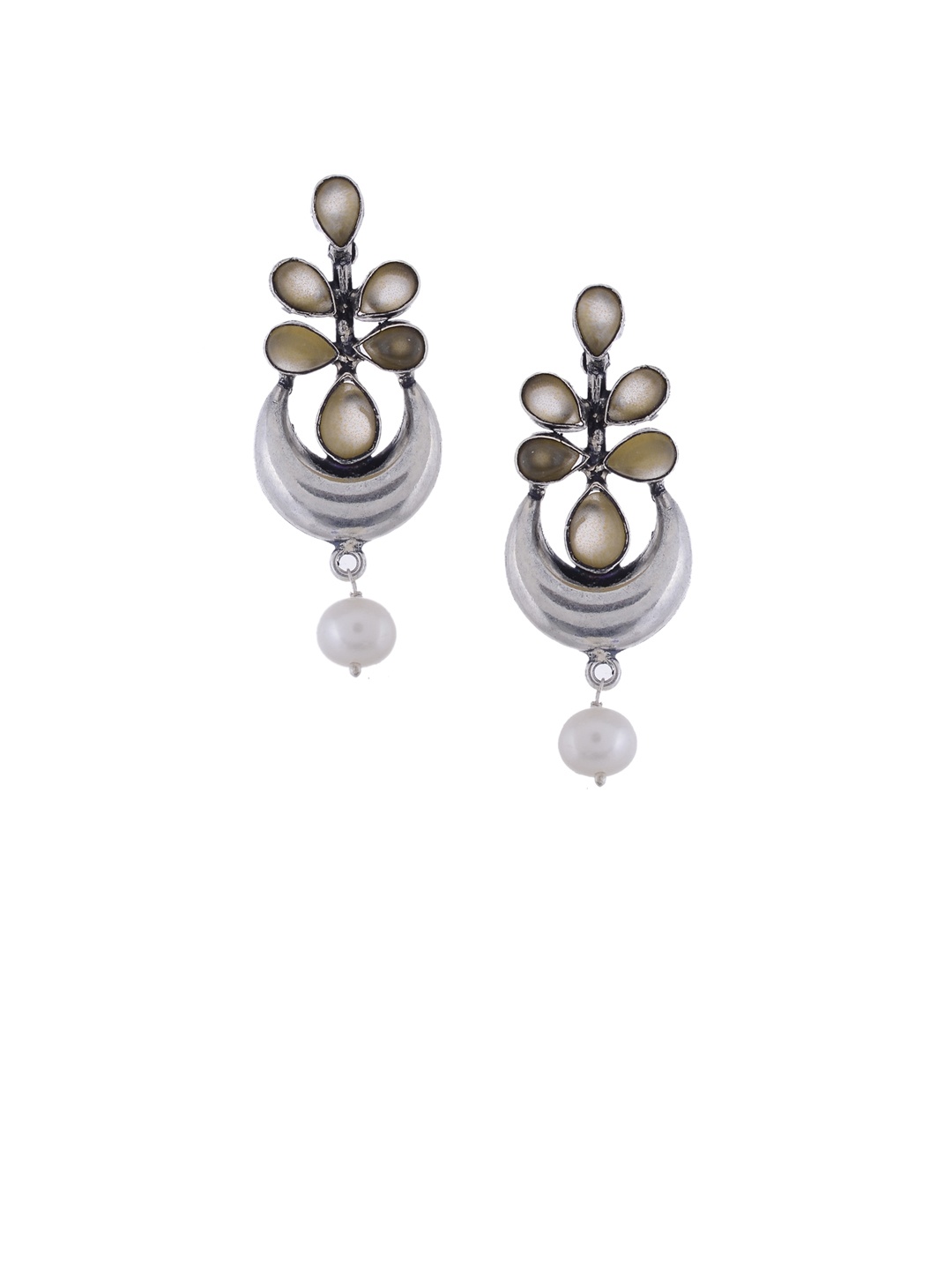 

Silvermerc Designs Silver-Plated White Crescent Shaped Drop Earrings