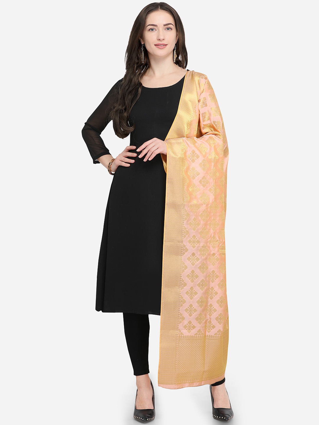 mf Peach-Coloured Woven Design Dupatta