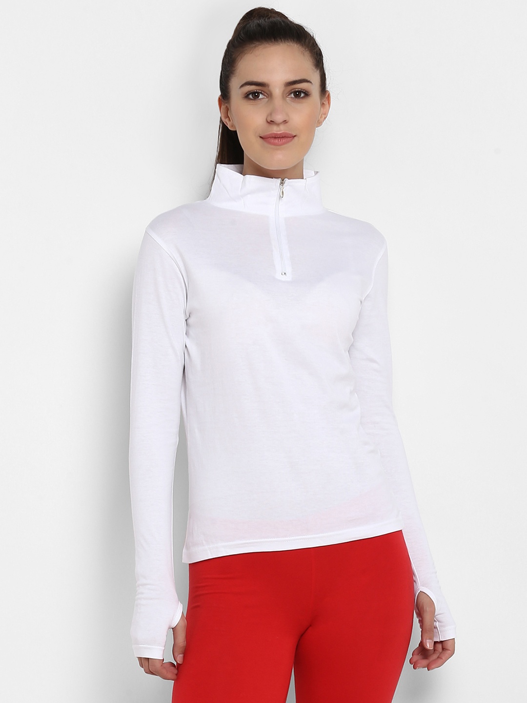 

appulse Women White Solid High Neck T-shirt