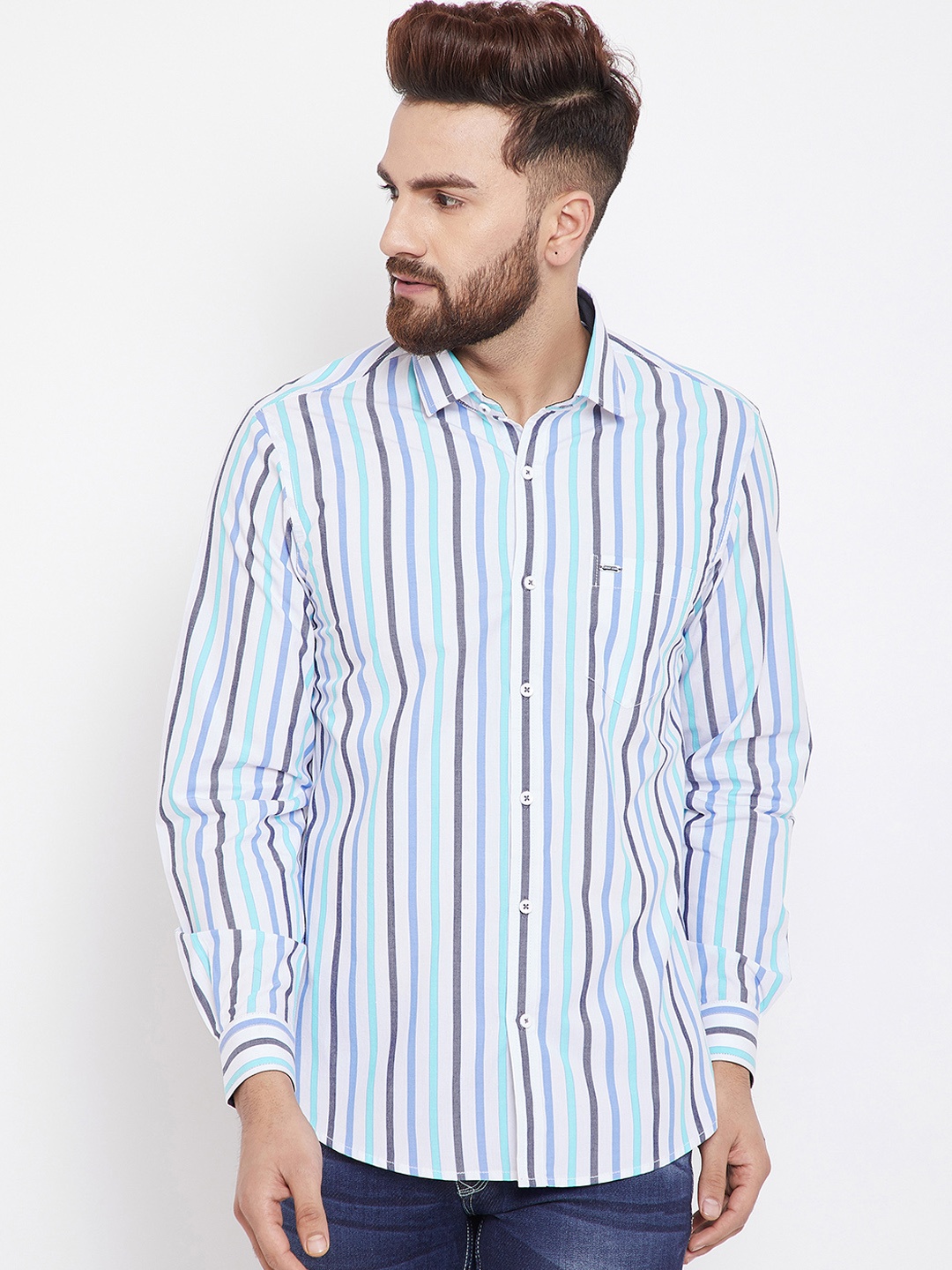 

Canary London Men Blue & Purple Slim Fit Striped Casual Shirt
