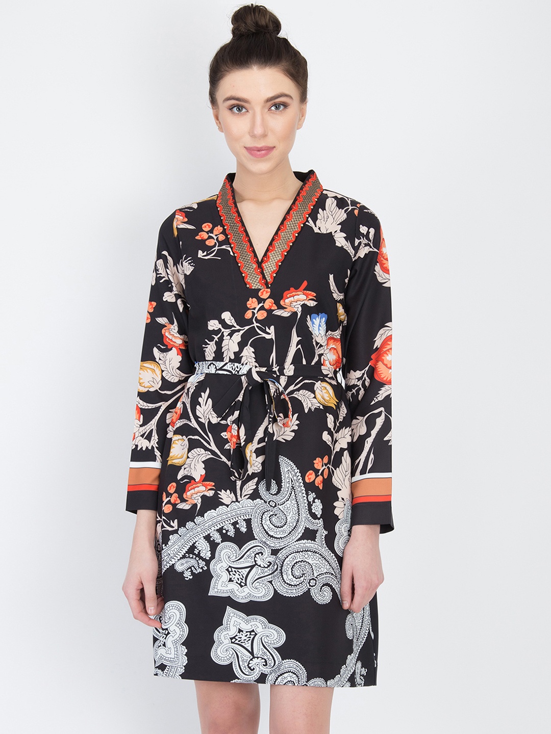 

NIZA Women Black Printed Fit and Flare Dress