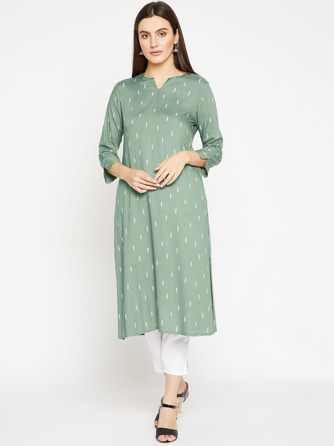 

RARE ROOTS Women Sea Green Printed Straight Kurta