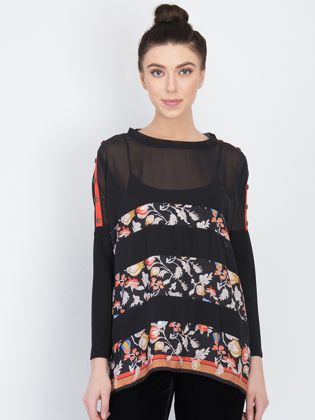 

NIZA Women Black Printed A-Line Top