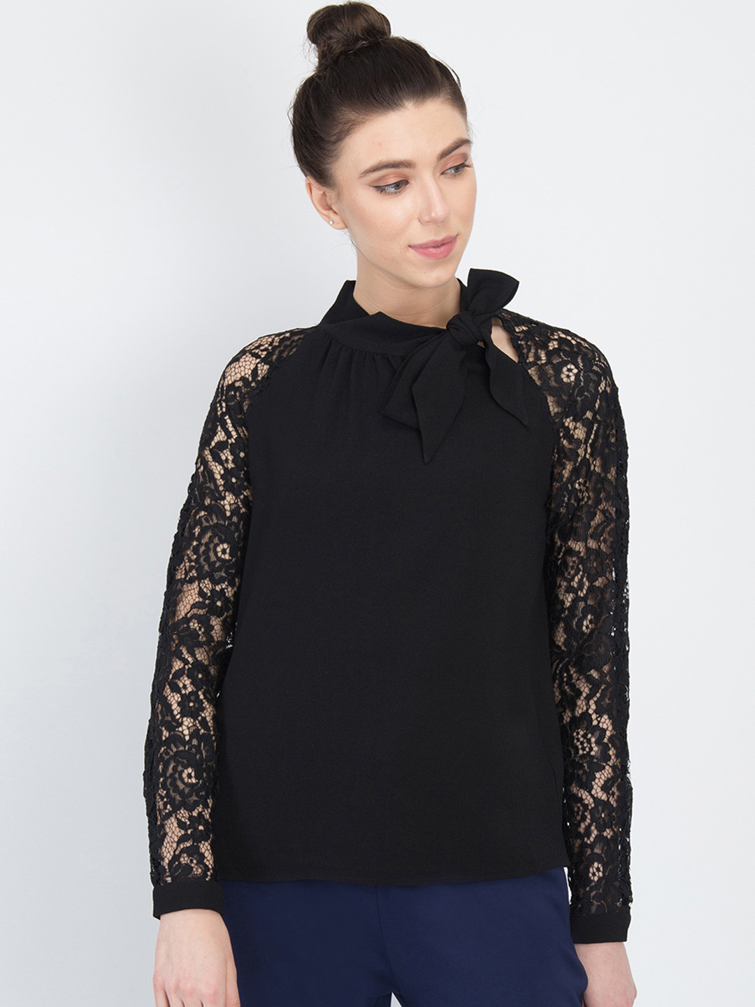 

NIZA Women Black Self Design Top