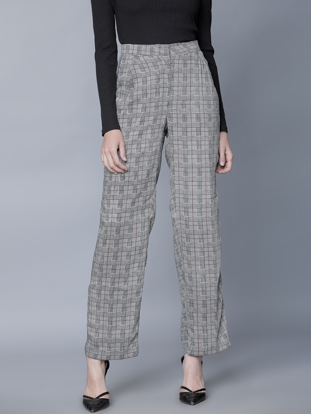 

Tokyo Talkies Women Grey Wide Leg Checked Palazzos
