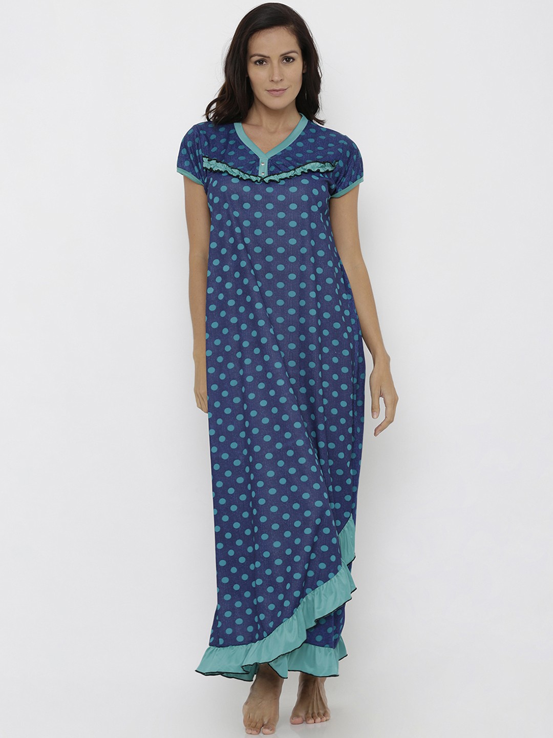 

Pretty Awesome Navy Blue Printed Nightdress PTAW199