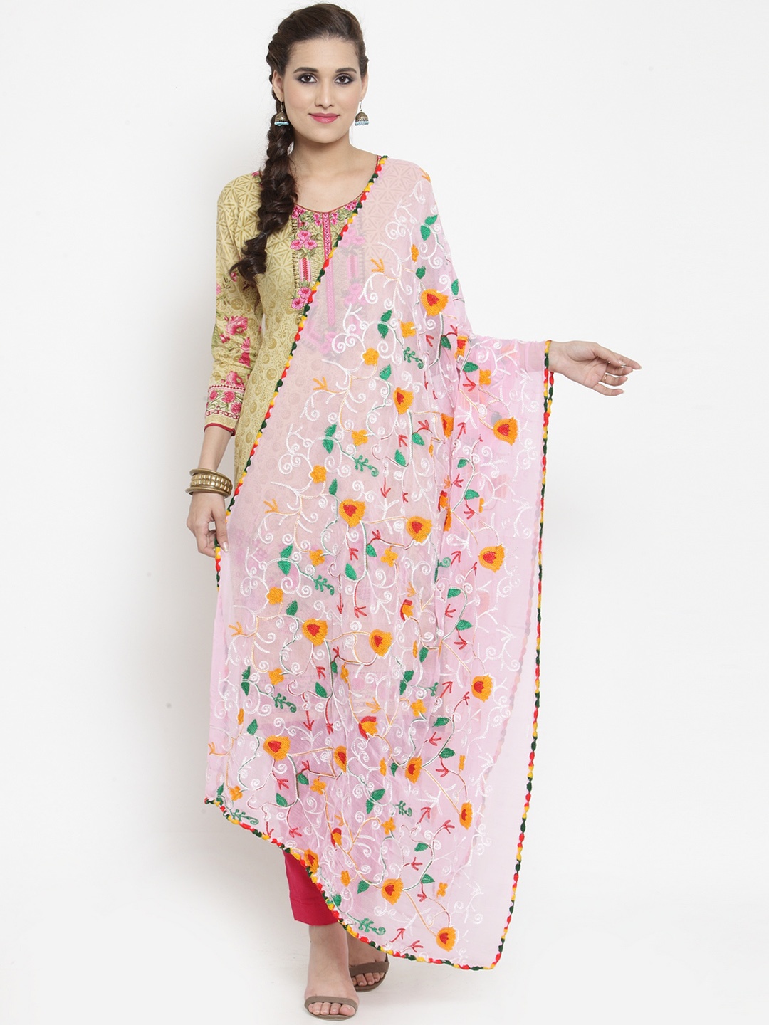 

mf Pink Embroidered Dupatta