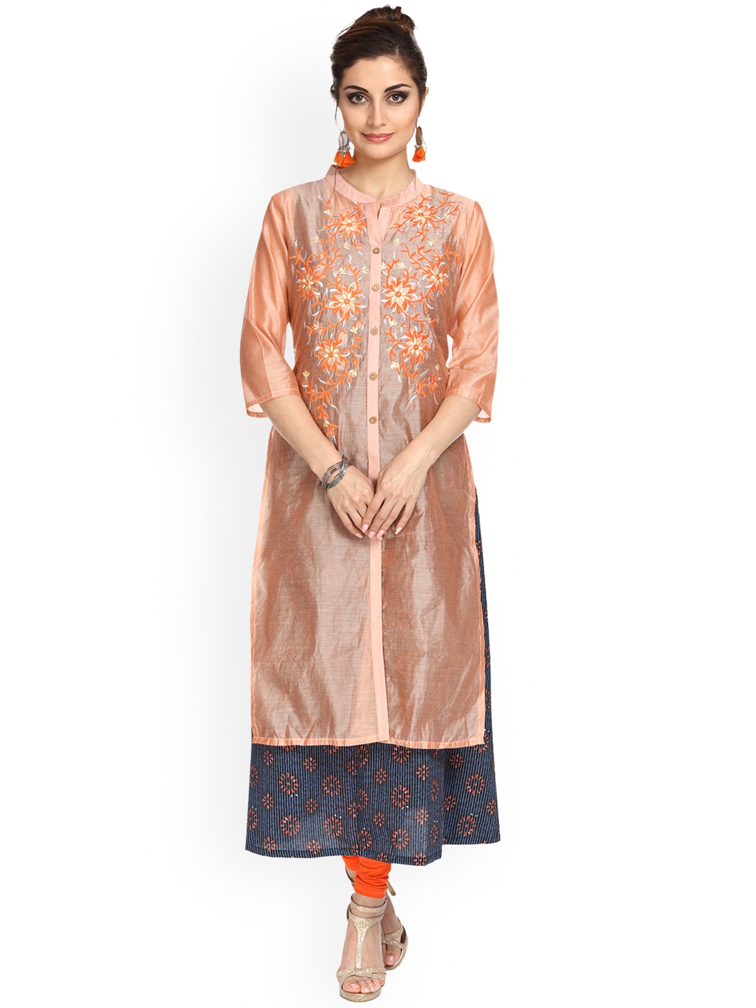 

Alena Women Peach-Coloured Embroidered A-Line Kurta