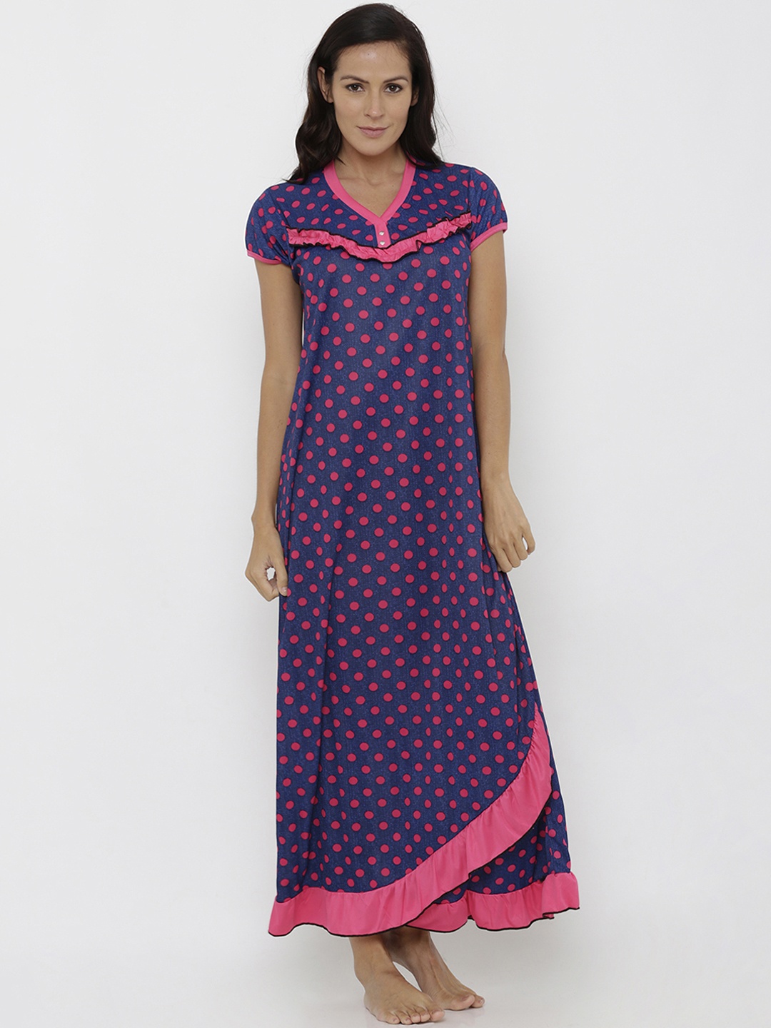 

Pretty Awesome Navy Blue Printed Nightdress PTAW198