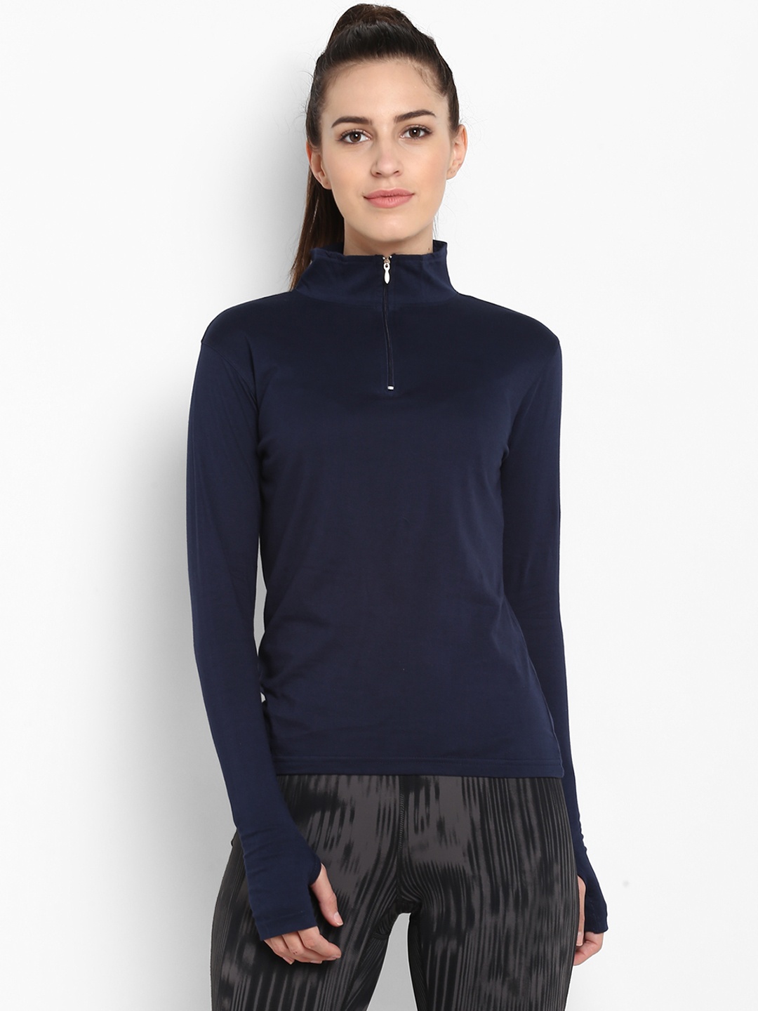 

appulse Women Navy Blue Solid High Neck T-shirt