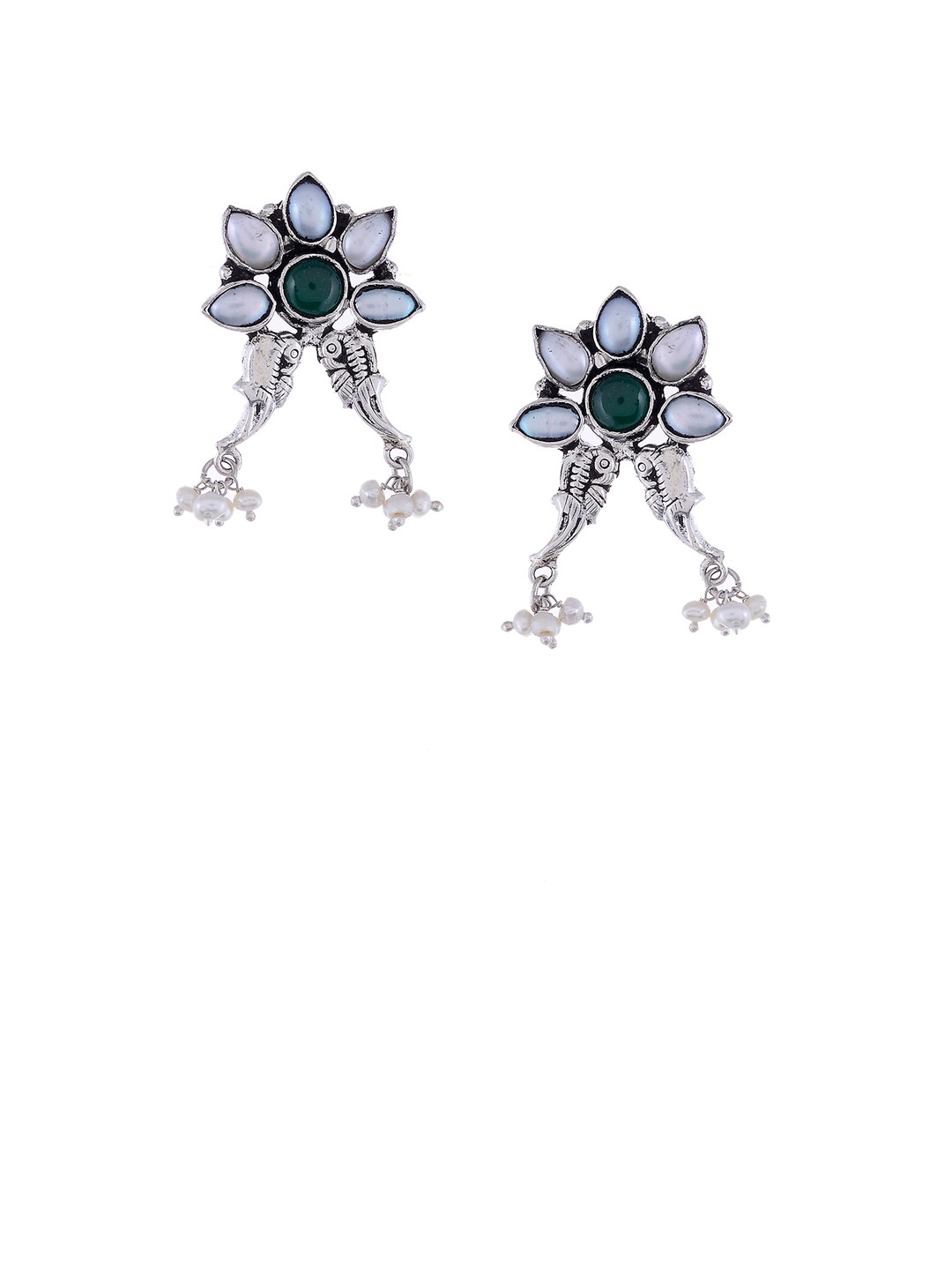 

Silvermerc Designs Silver-Plated & Green Floral Drop Earrings