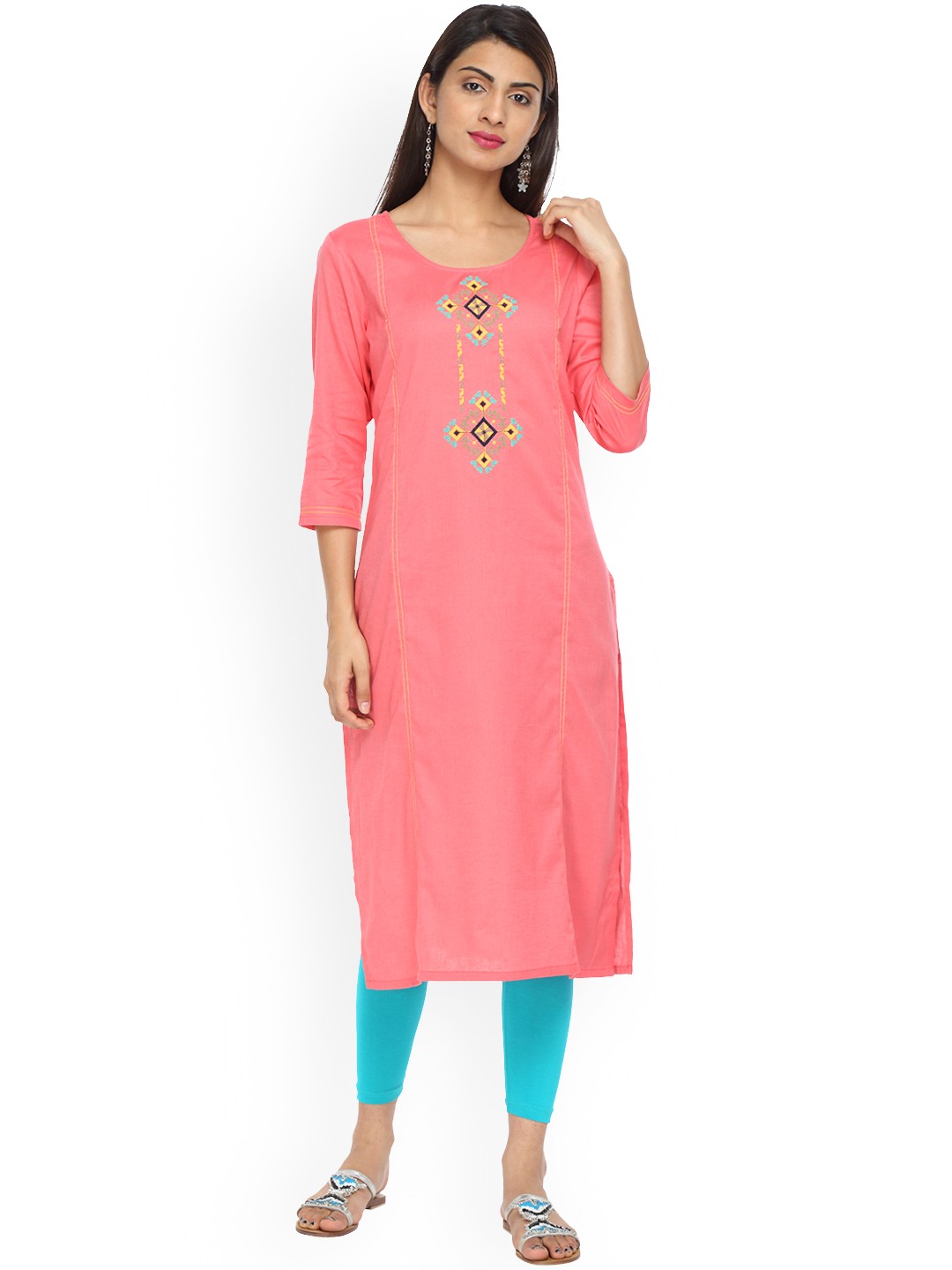 

Alena Women Pink Embroidered Straight Kurta